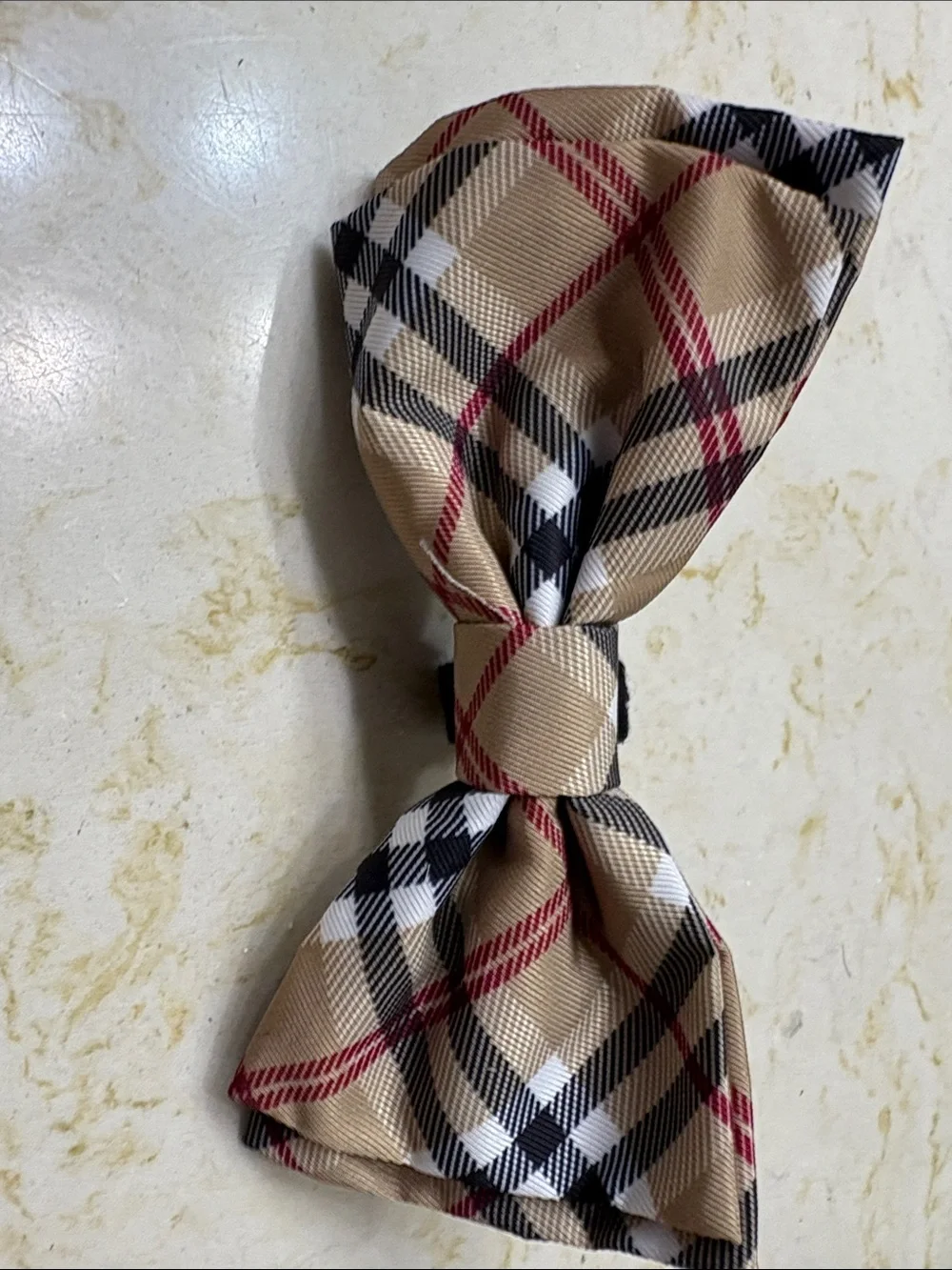 Plaid Dog Bow Tie Collar Accent - Tan Plaid
